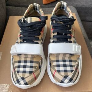 Burberry Plaid Sneakers with Black and White Accents